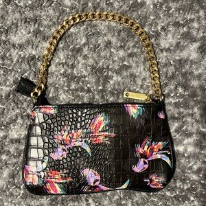 Betsey Johnson Xodani Black Floral Crocodile Chain Clutch